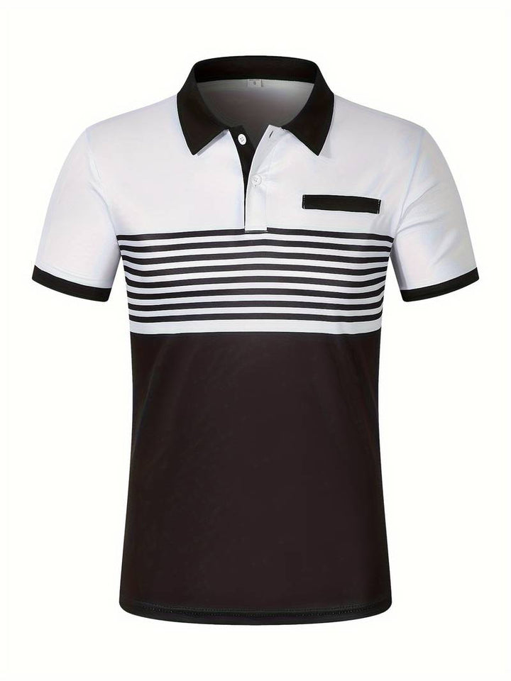 Stylish Striped Short Sleeve Polo Shirt for Men - Perfect for Casual Outings!
