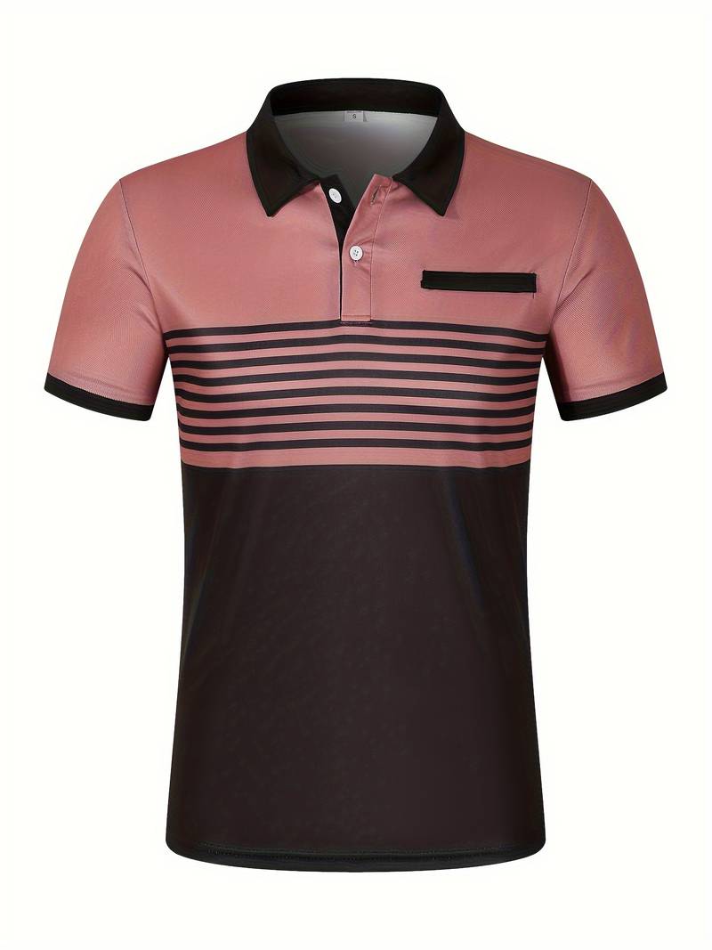Stylish Striped Short Sleeve Polo Shirt for Men - Perfect for Casual Outings!