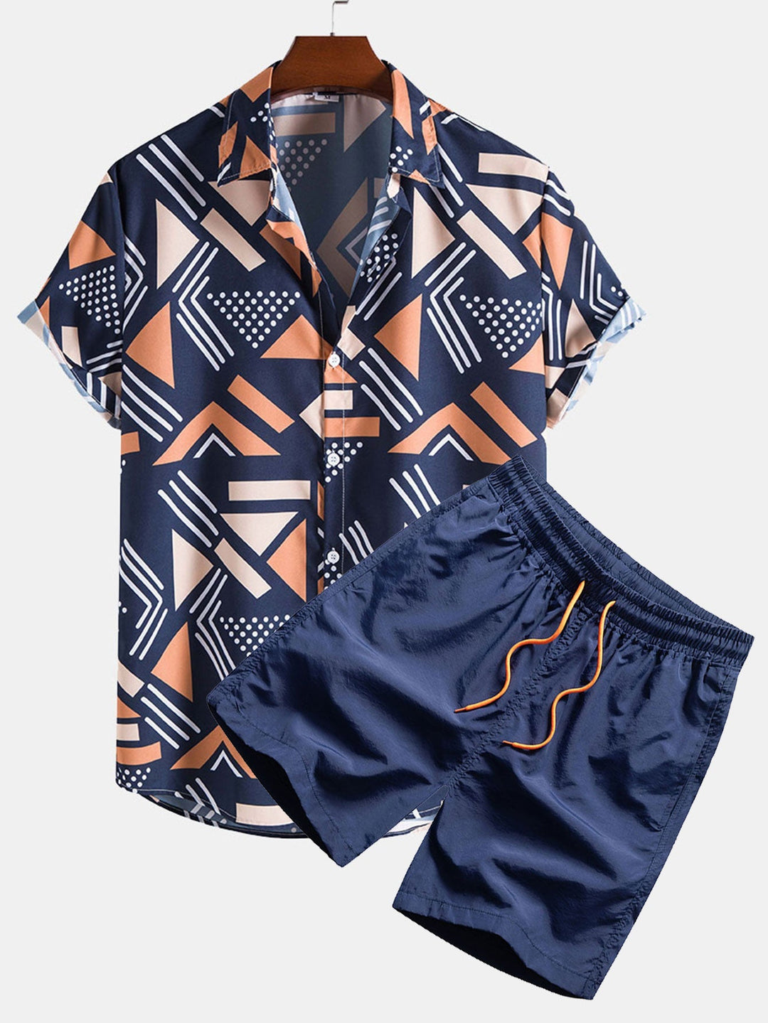 Geometrisk polo och kort sommarset för män