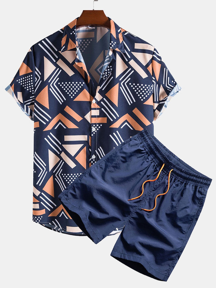 Geometrisk polo och kort sommarset för män