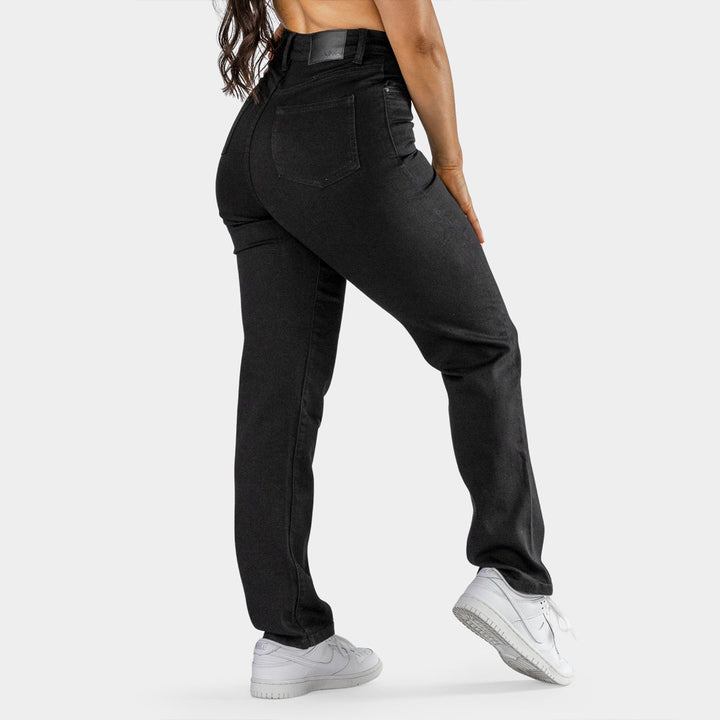 Elevate Your Style with Our Chic High Waist Straight Leg Jeans in Classic Black