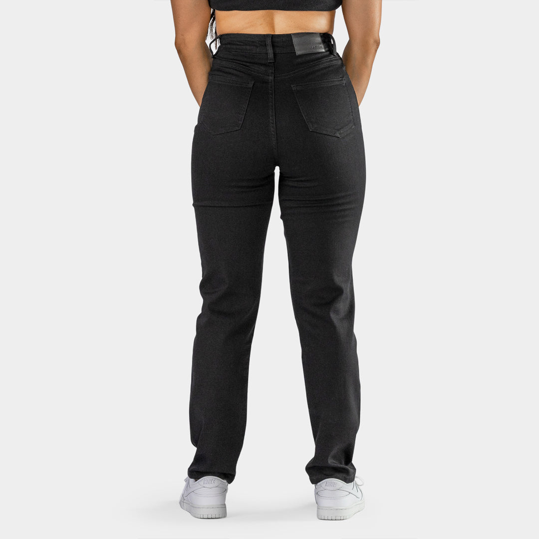Elevate Your Style with Our Chic High Waist Straight Leg Jeans in Classic Black