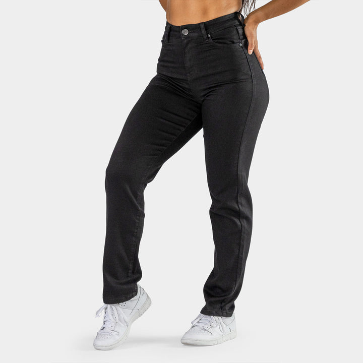 Elevate Your Style with Our Chic High Waist Straight Leg Jeans in Classic Black