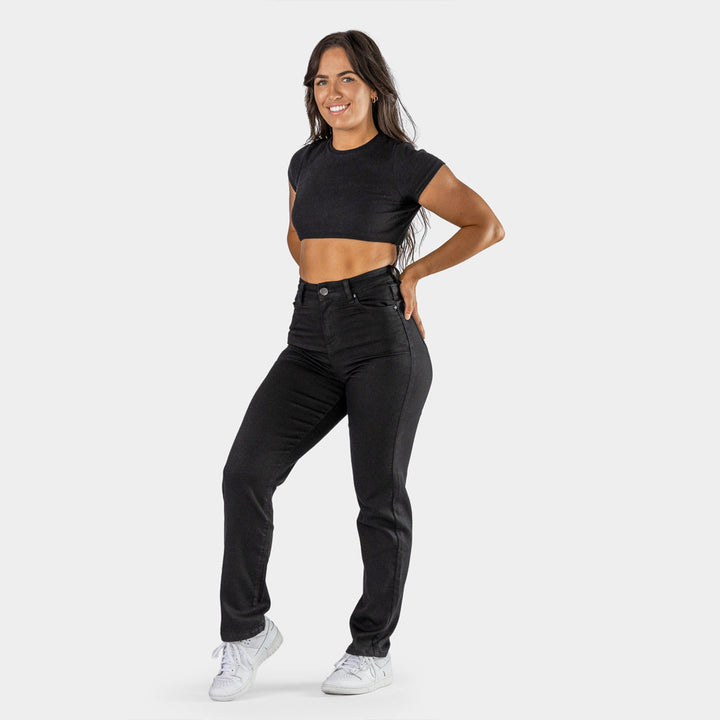 Elevate Your Style with Our Chic High Waist Straight Leg Jeans in Classic Black