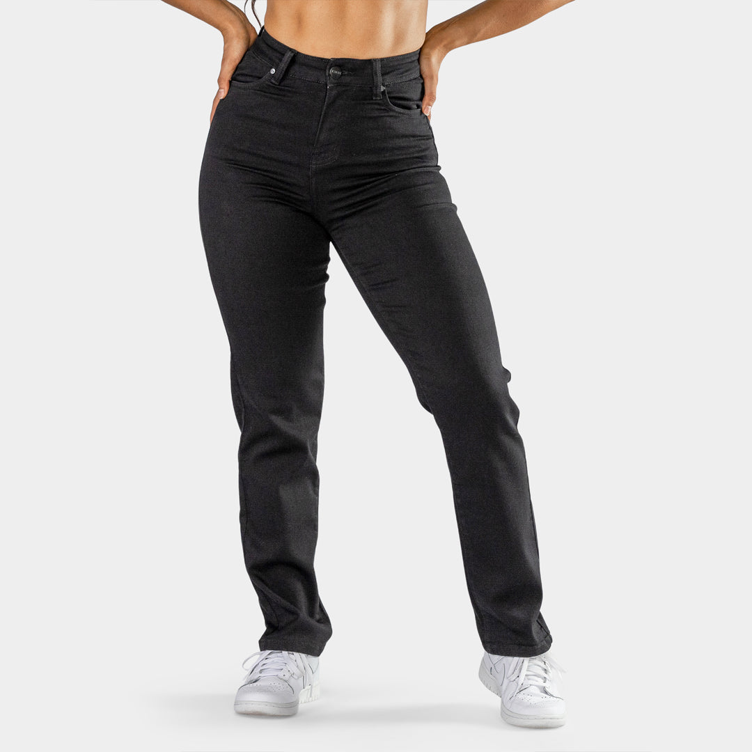 Elevate Your Style with Our Chic High Waist Straight Leg Jeans in Classic Black