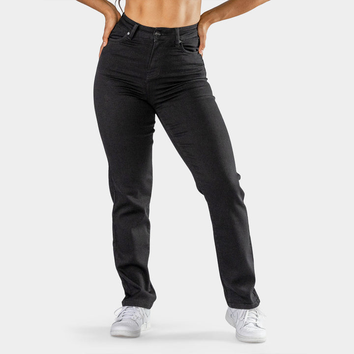 Elevate Your Style with Our Chic High Waist Straight Leg Jeans in Classic Black