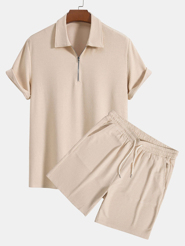 Knitted Ribbed Zip Polo & Shorts