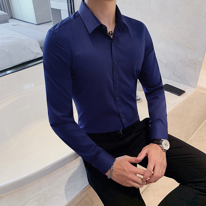 Sleek Slim Fit Kent Collar Dress Shirt for Men