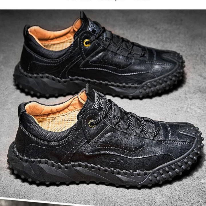 Robust outdoor lace-up shoes with studded tread