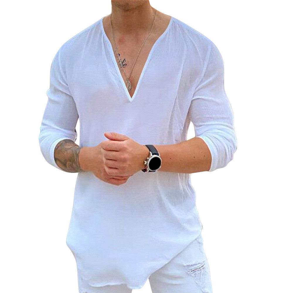 Stylish V-Neck Cotton Casual Shirt for Effortless Chic