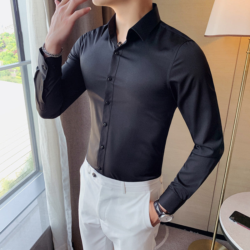 Sleek Slim Fit Kent Collar Dress Shirt for Men