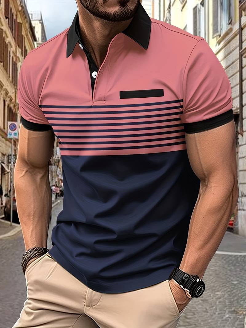 Stylish Striped Short Sleeve Polo Shirt for Men - Perfect for Casual Outings!