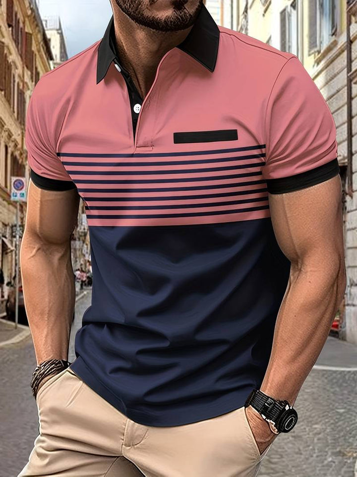 Stylish Striped Short Sleeve Polo Shirt for Men - Perfect for Casual Outings!