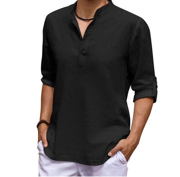 Stylish Long-Sleeve Cotton and Linen Shirt for Men – Perfect for Casual Comfort