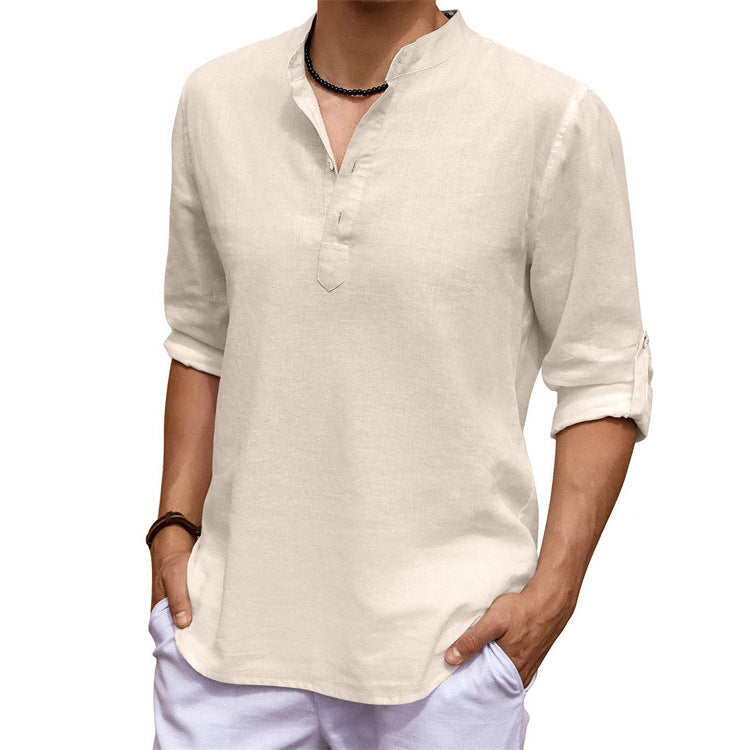 Stylish Long-Sleeve Cotton and Linen Shirt for Men – Perfect for Casual Comfort
