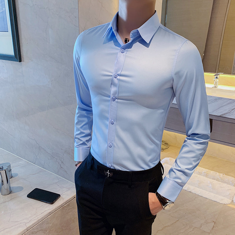 Sleek Slim Fit Kent Collar Dress Shirt for Men