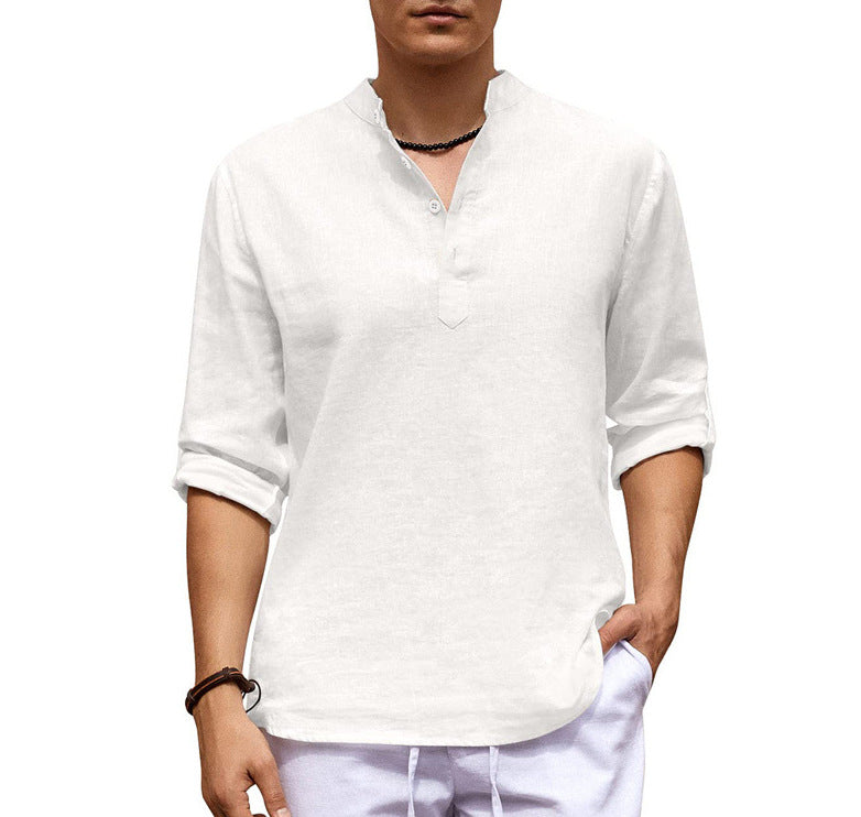 Stylish Long-Sleeve Cotton and Linen Shirt for Men – Perfect for Casual Comfort