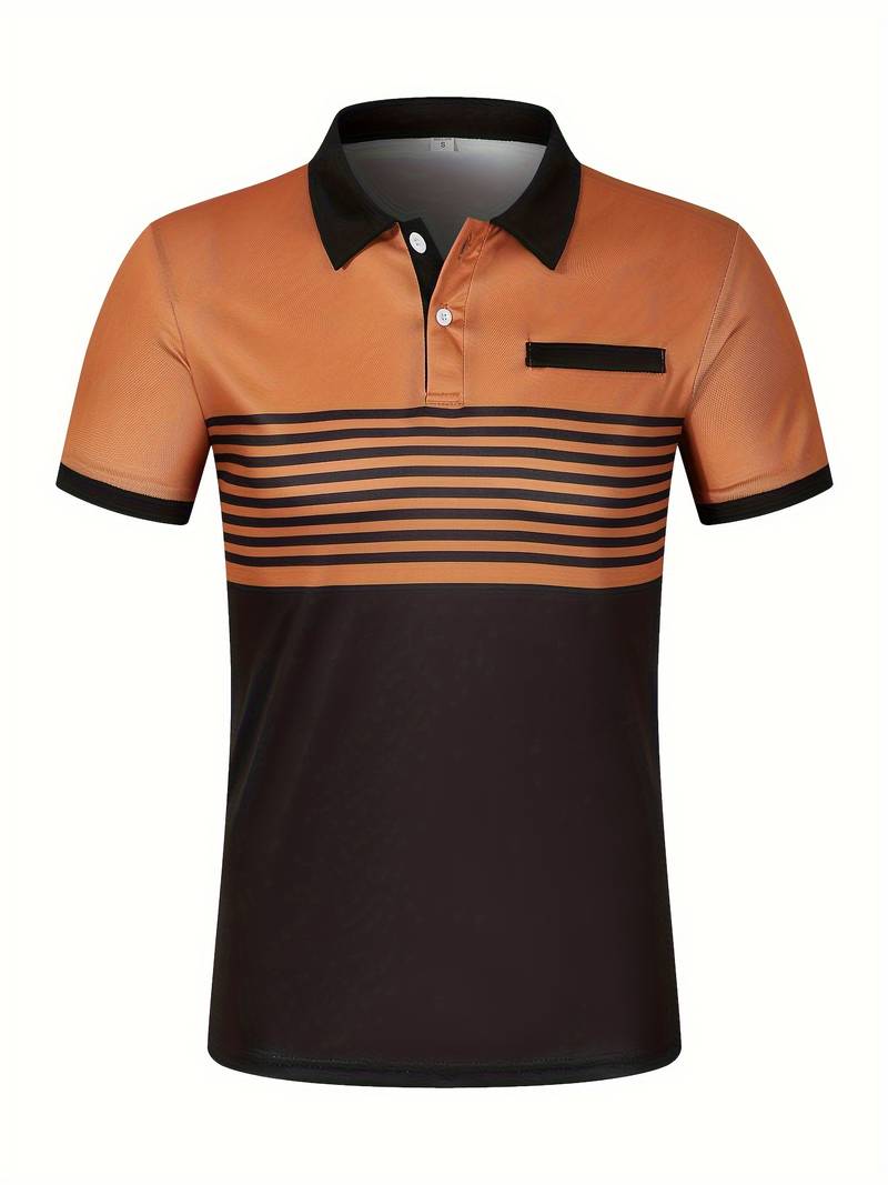 Stylish Striped Short Sleeve Polo Shirt for Men - Perfect for Casual Outings!