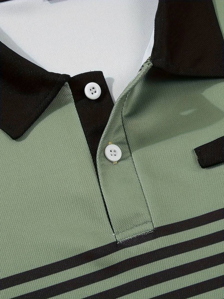 Stylish Striped Short Sleeve Polo Shirt for Men - Perfect for Casual Outings!