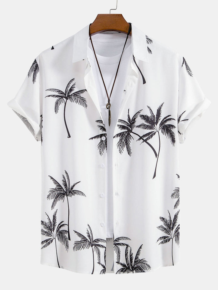 Palm Tree Print Button Up Shirt & Swim Shorts