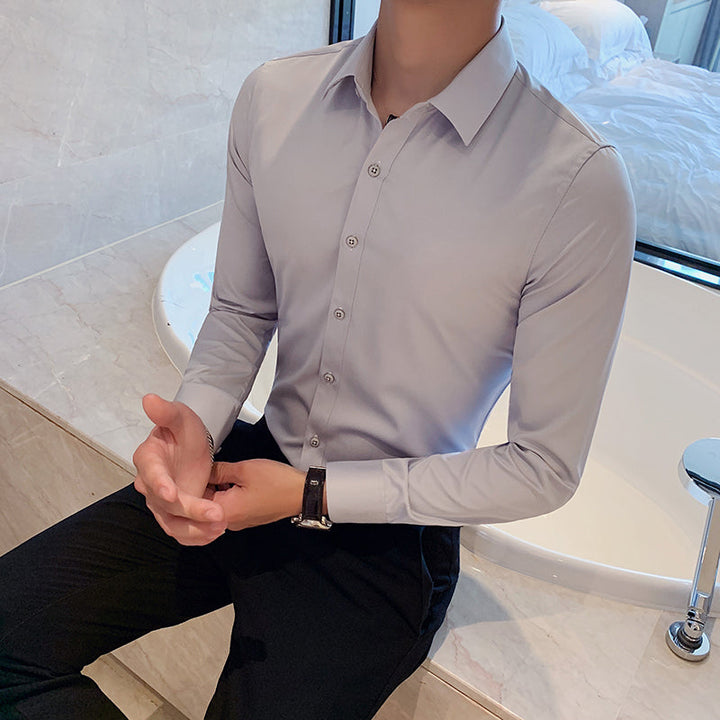 Sleek Slim Fit Kent Collar Dress Shirt for Men