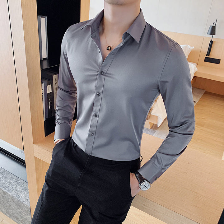 Sleek Slim Fit Kent Collar Dress Shirt for Men