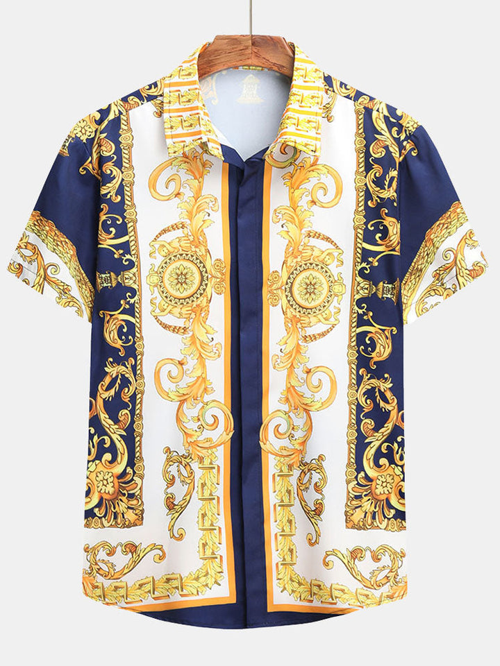 Baroque Print Button Up Shirt & Shorts