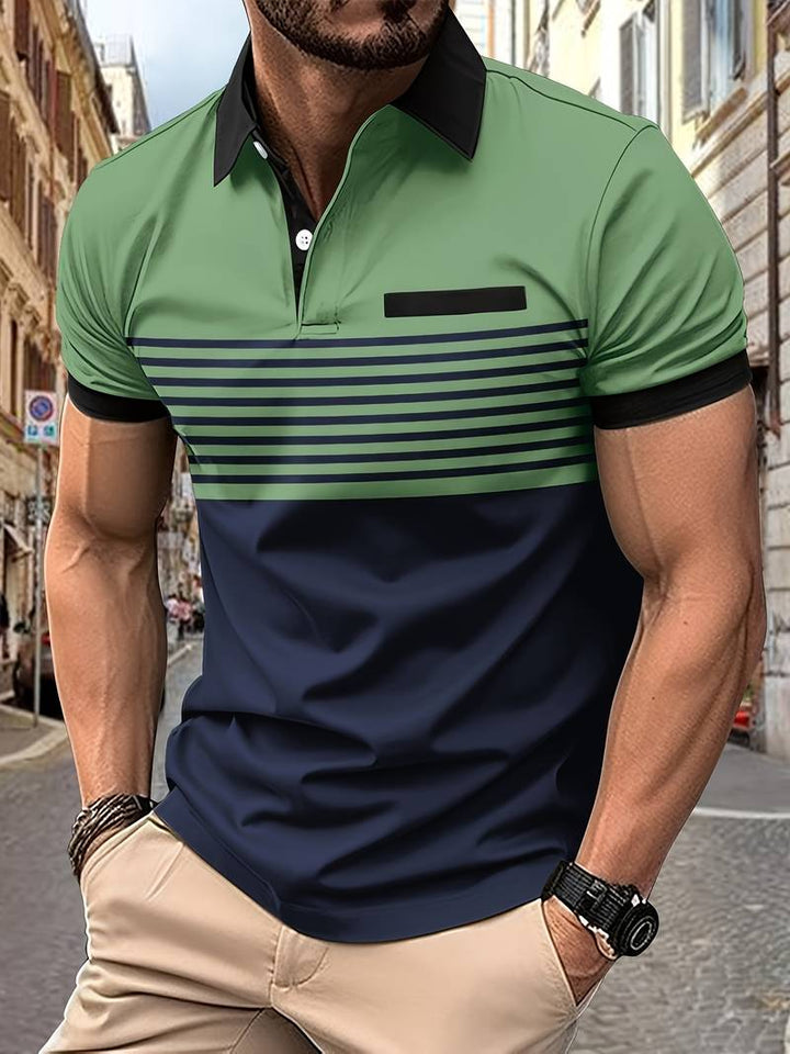 Stylish Striped Short Sleeve Polo Shirt for Men - Perfect for Casual Outings!