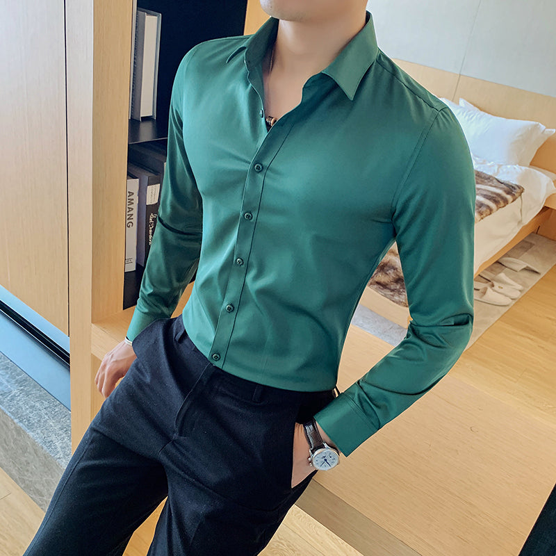 Sleek Slim Fit Kent Collar Dress Shirt for Men