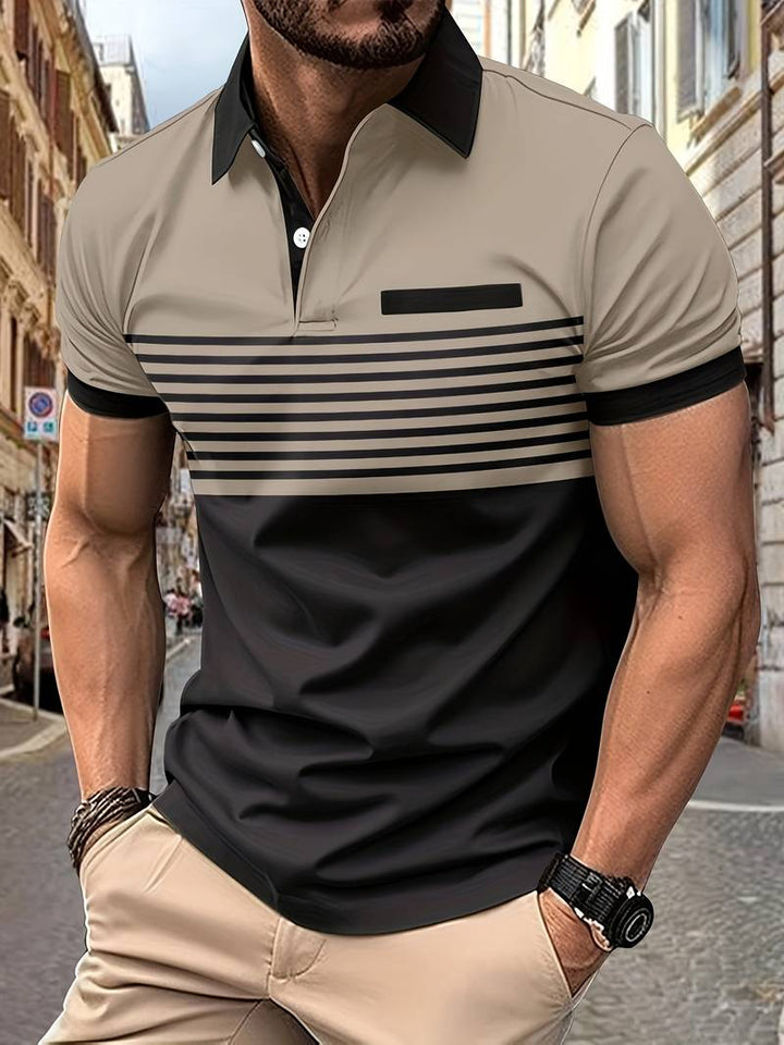 Stylish Striped Short Sleeve Polo Shirt for Men - Perfect for Casual Outings!