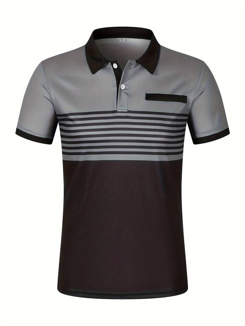 Stylish Striped Short Sleeve Polo Shirt for Men - Perfect for Casual Outings!
