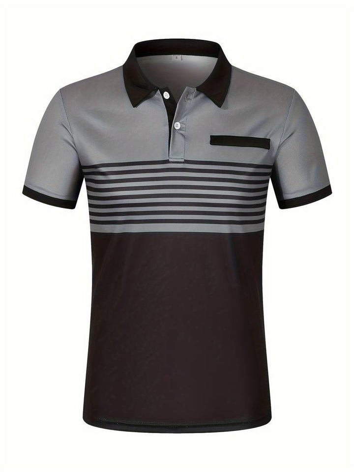Stylish Striped Short Sleeve Polo Shirt for Men - Perfect for Casual Outings!