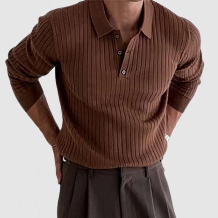 Men's Long-Sleeved Polo Shirt with Built-in Neck Protection