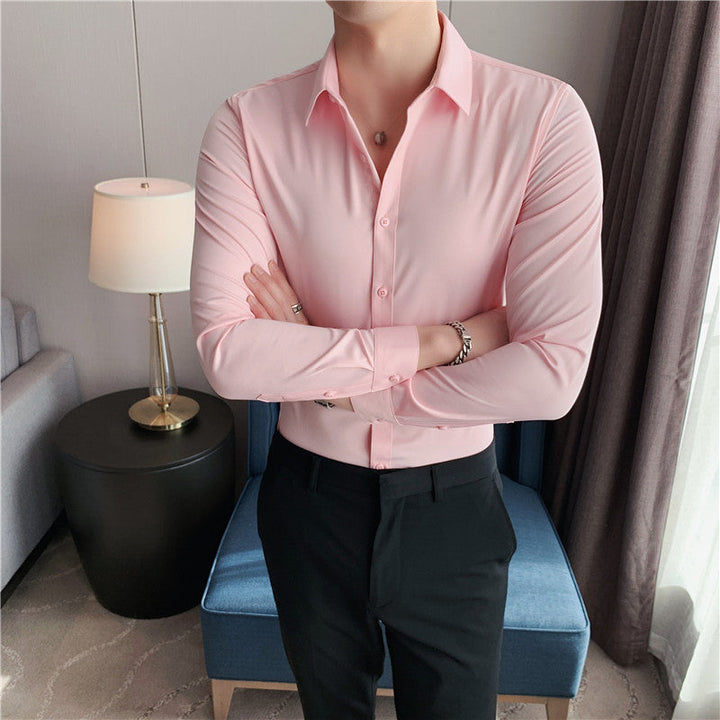 Sleek Slim Fit Kent Collar Dress Shirt for Men