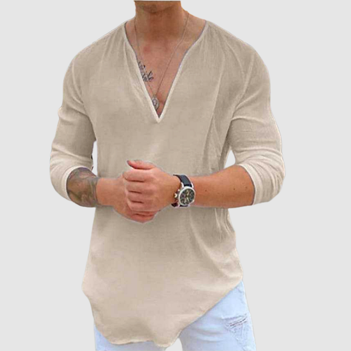 Stylish V-Neck Cotton Casual Shirt for Effortless Chic