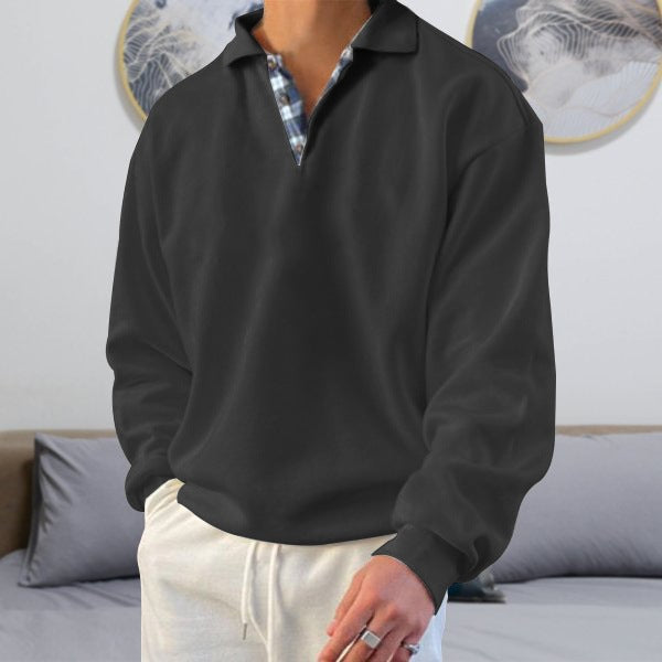 Men's V-Neck Long-Sleeved Hooded Sweatshirt