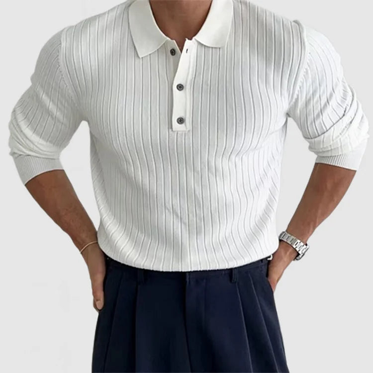 Men's Long-Sleeved Polo Shirt with Built-in Neck Protection