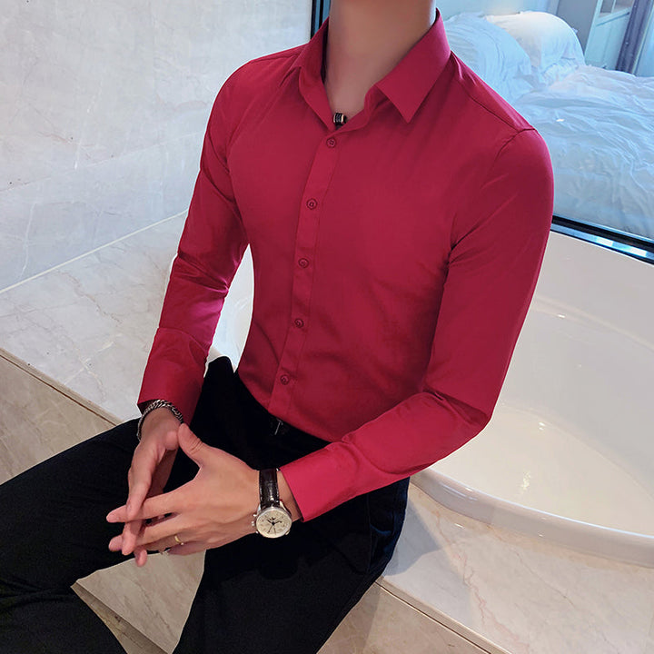 Sleek Slim Fit Kent Collar Dress Shirt for Men
