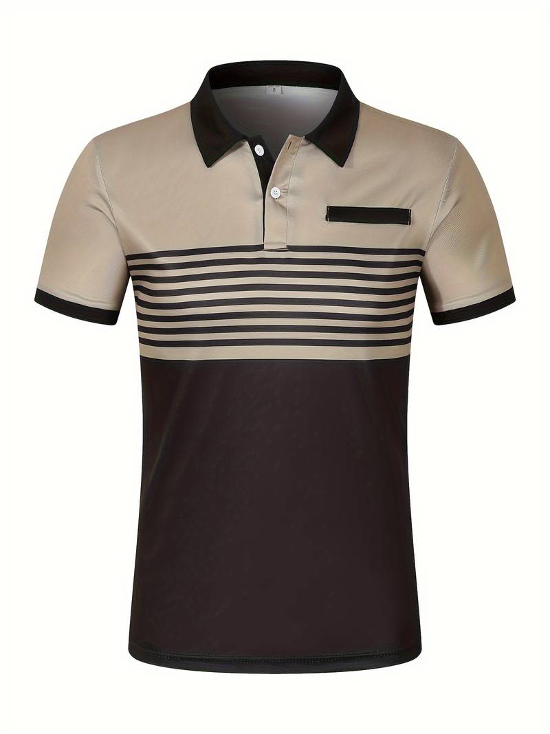 Stylish Striped Short Sleeve Polo Shirt for Men - Perfect for Casual Outings!