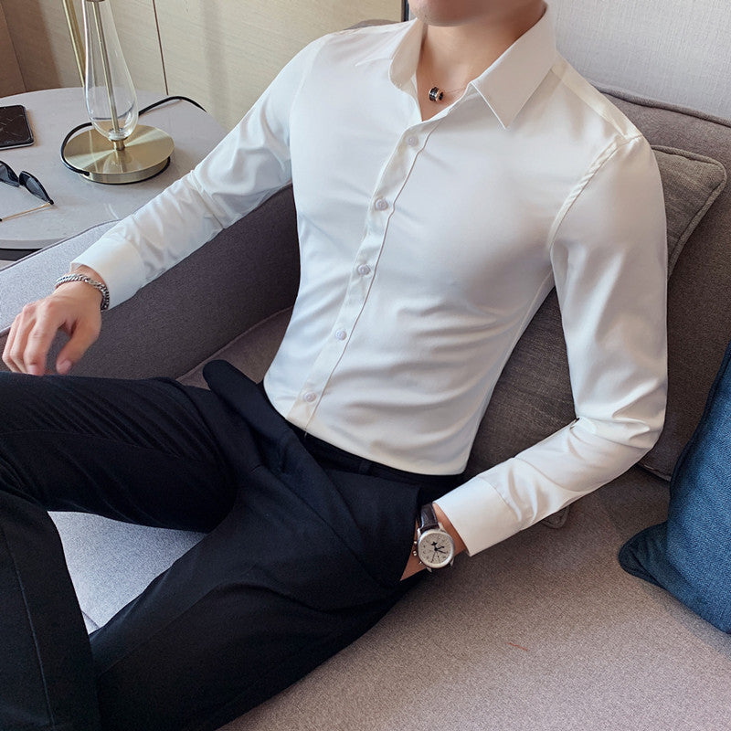 Sleek Slim Fit Kent Collar Dress Shirt for Men