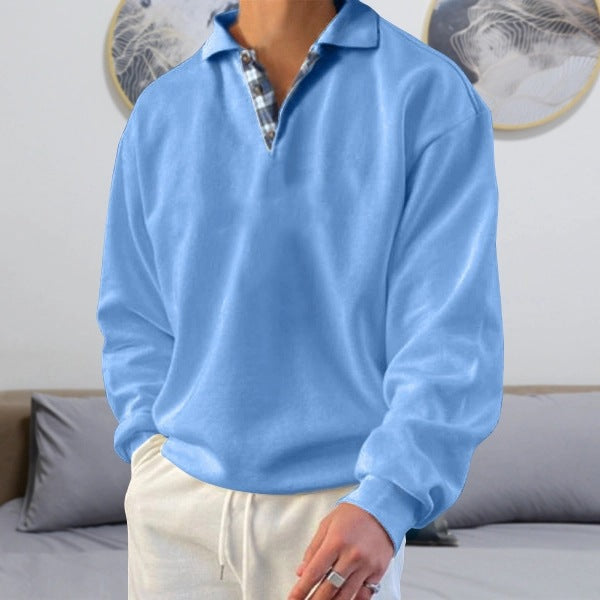 Men's V-Neck Long-Sleeved Hooded Sweatshirt