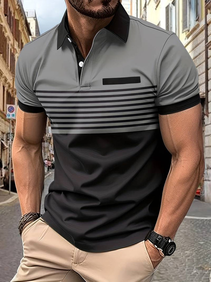 Stylish Striped Short Sleeve Polo Shirt for Men - Perfect for Casual Outings!