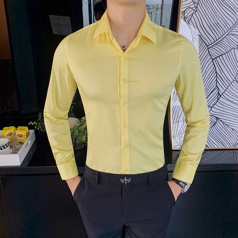Sleek Slim Fit Kent Collar Dress Shirt for Men