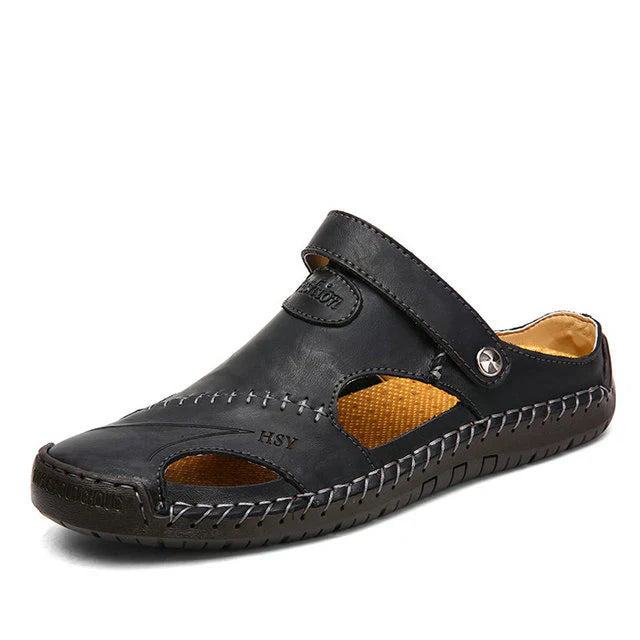 Handmade leather loafers with stitching detail