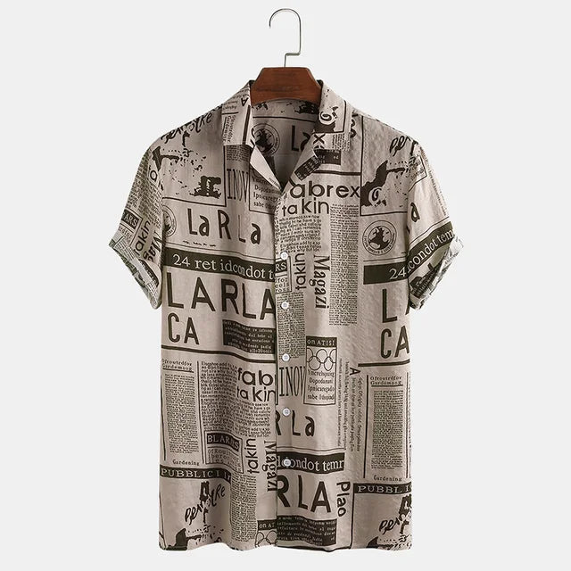 Stylish Newspaper Print Shirt with Chic Button Placket