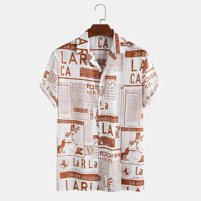 Stylish Newspaper Print Shirt with Chic Button Placket