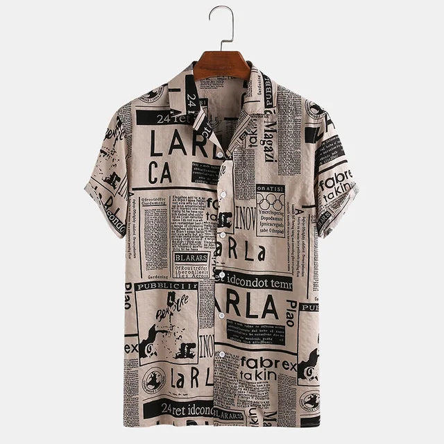 Stylish Newspaper Print Shirt with Chic Button Placket
