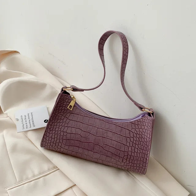 Ladies shoulder bag in PU leather with alligator pattern