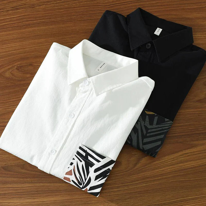 Chic White Shirt Featuring Stylish Zebra Print Pocket Detail