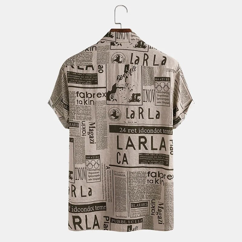 Stylish Newspaper Print Shirt with Chic Button Placket